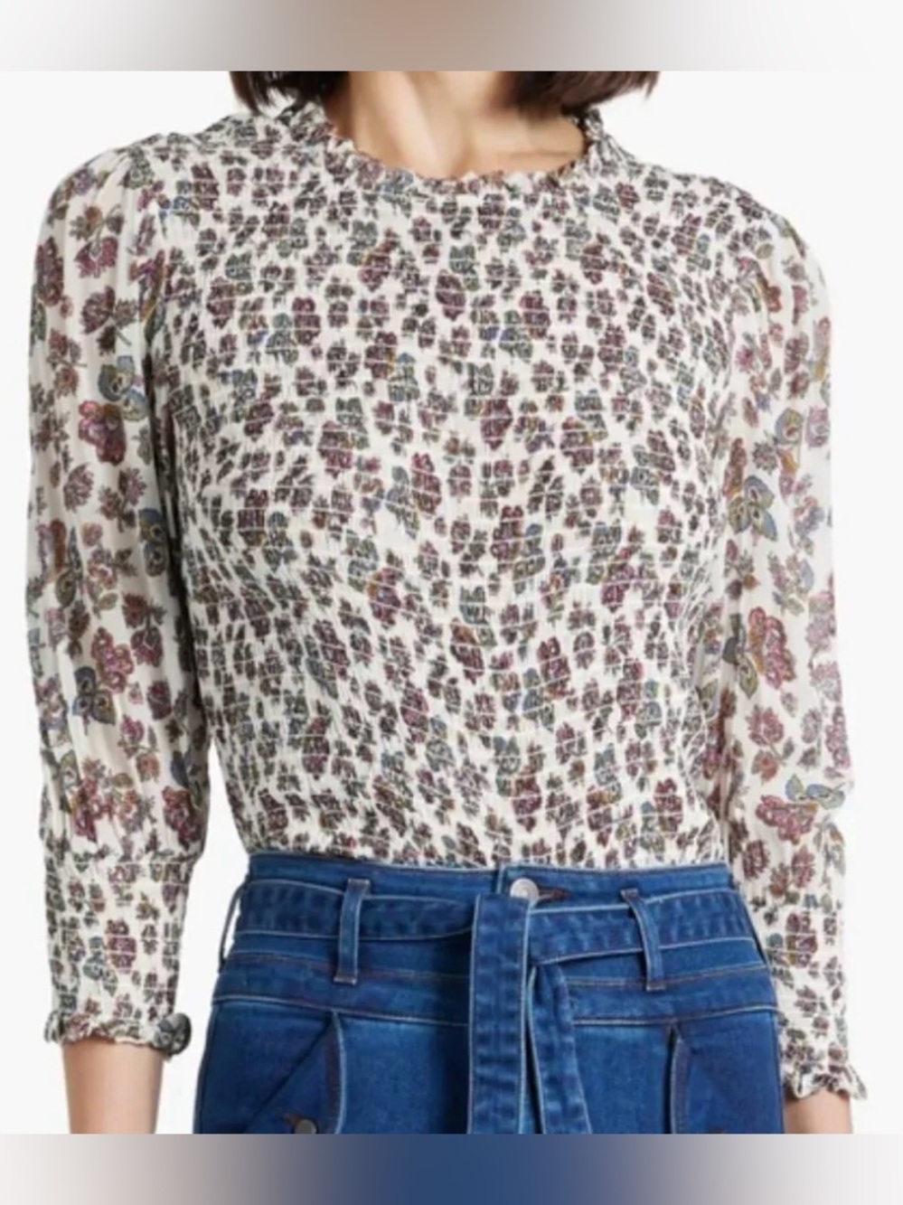 Veronica Beard Kali Floral Smocked Blouse - 6